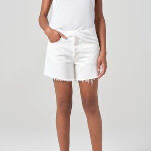 NWT Agolde Parker Long Short Loose Fit Button-Fly Denim Shorts in White Size 31